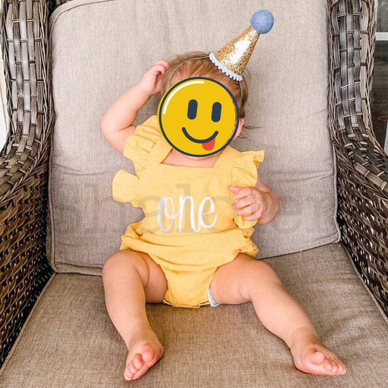 Shalofer Baby Girls One Year Old Outfits First Birthday Clothes Cute Backless Ruffles Jumpsuit with Headband (Yellow,12-18 Months) - Image 2